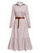 1930s Lapel Printed Belted Long Sleeve Dress