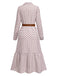 1930s Lapel Printed Belted Long Sleeve Dress