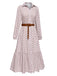 1930s Lapel Printed Belted Long Sleeve Dress