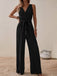 1950s Surplice V-Neck Solid Belted Jumpsuit