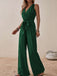 1950s Surplice V-Neck Solid Belted Jumpsuit