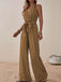 1950s Surplice V-Neck Solid Belted Jumpsuit