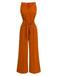 1970s V-Neck Tie-Front Solid Jumpsuit