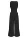 1970s V-Neck Tie-Front Solid Jumpsuit