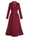 Wine Red 1930s Solid Suede Lapel Long Coat