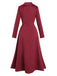 Wine Red 1930s Solid Suede Lapel Long Coat