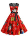 Red 1950s Santa Claus Lace Patchwork Dress