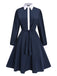 [Pre-Sale] Blue 1940s Lapel Satin Lace-Up Dress