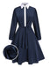 [Pre-Sale] Blue 1940s Lapel Satin Lace-Up Dress