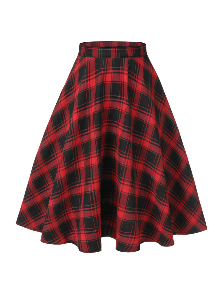 [Pre-Sale] Red & Black 1950s Buffalo Plaid Swing Skirt