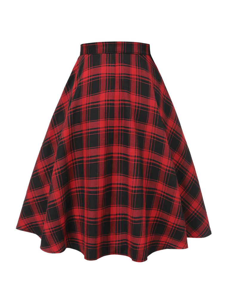 [Pre-Sale] Red & Black 1950s Buffalo Plaid Swing Skirt