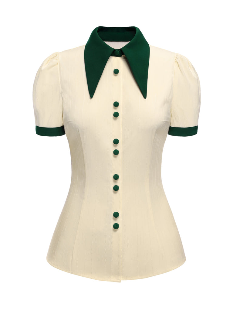 [Pre-Sale] Cream Color 1950s Lapel Button Blouse