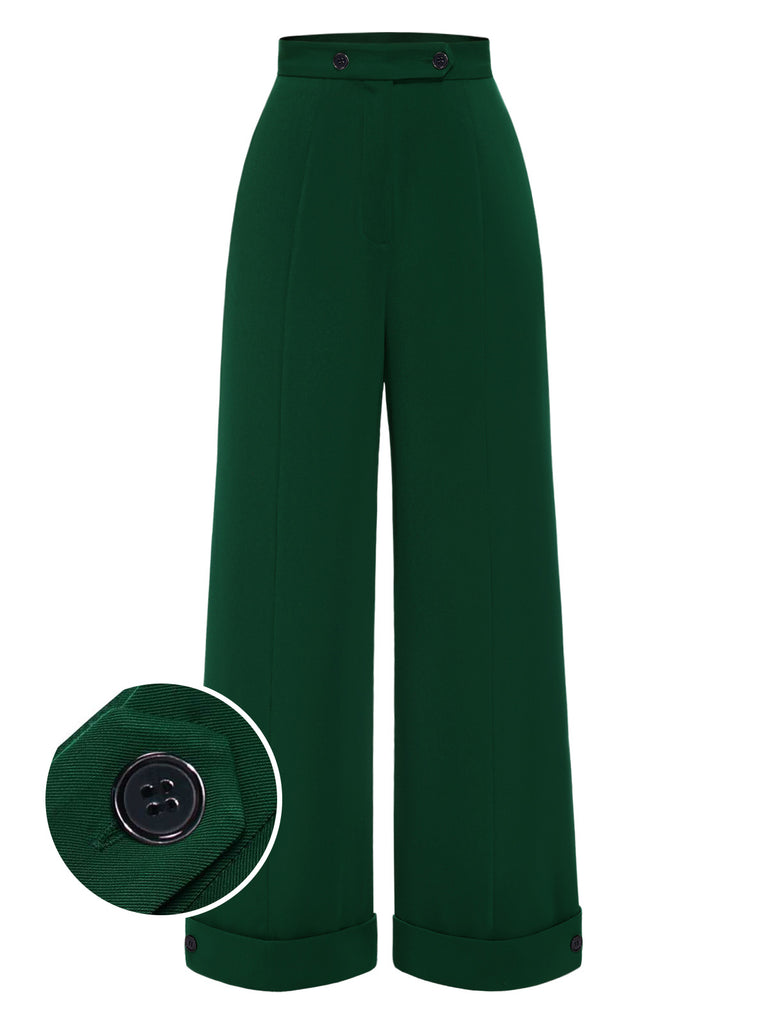 [Pre-Sale] Green 1950s High-Waisted Wide-Leg Pants