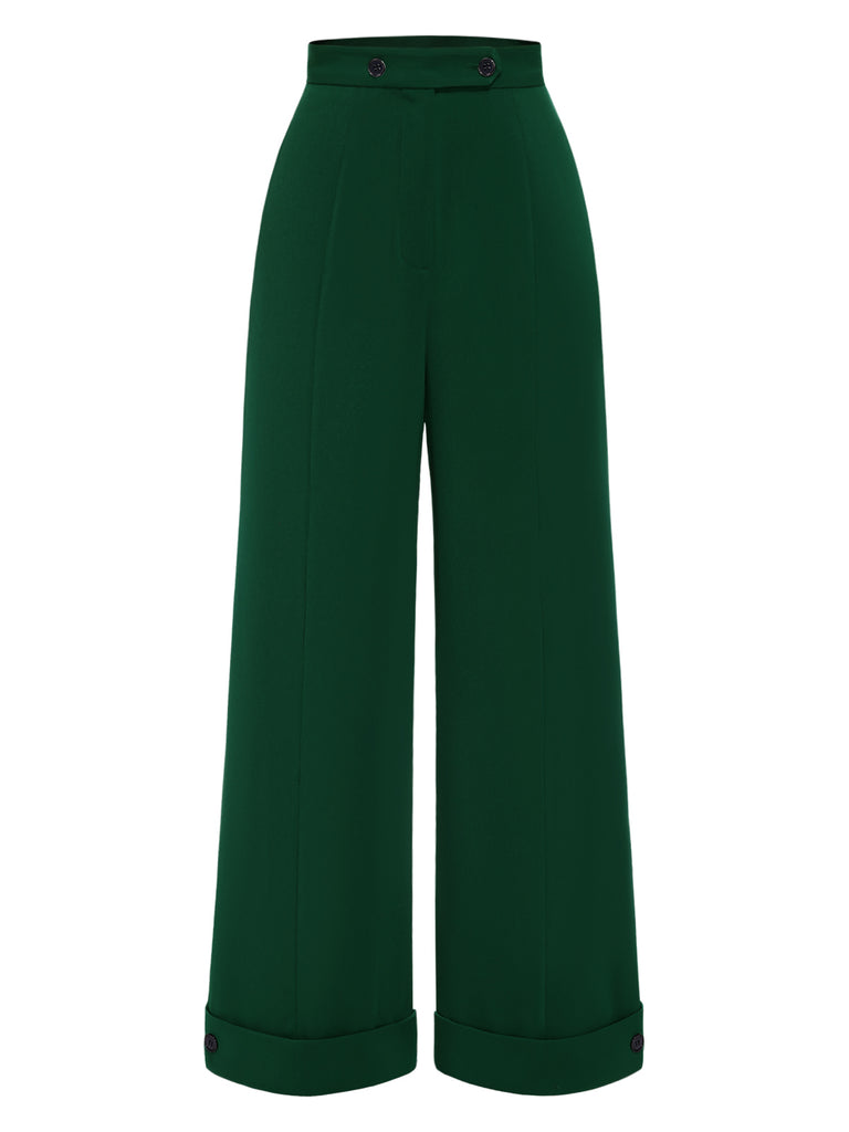 [Pre-Sale] Green 1950s High-Waisted Wide-Leg Pants