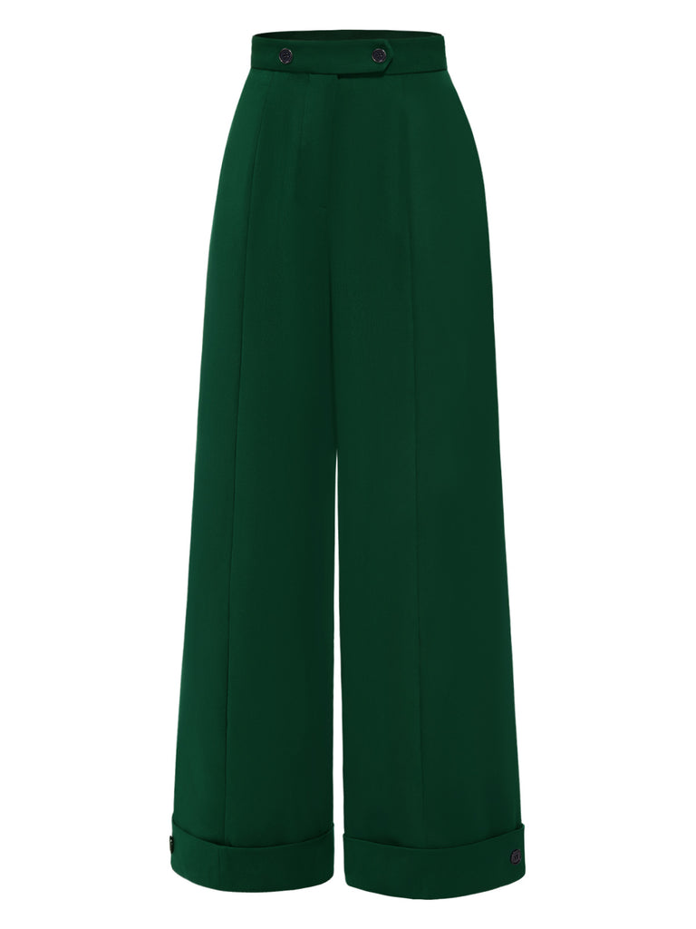 [Pre-Sale] Green 1950s High-Waisted Wide-Leg Pants