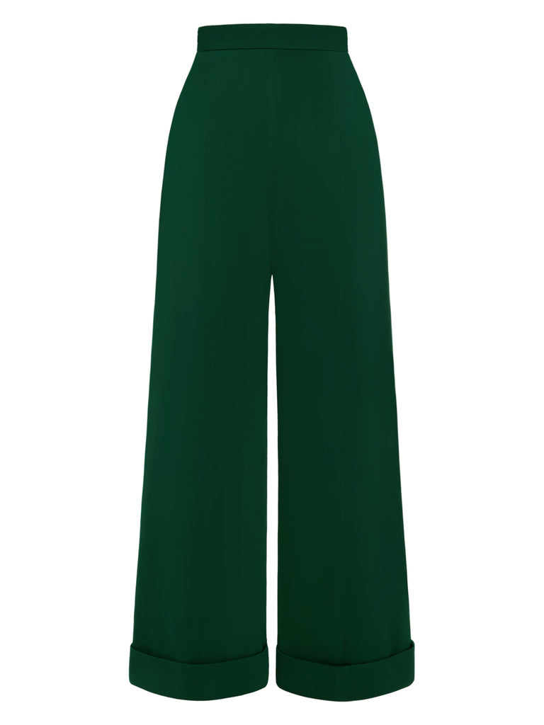 [Pre-Sale] Green 1950s High-Waisted Wide-Leg Pants