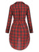 Red 1940s Lapel Plaids High-Low Hem Belted Coat