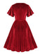 1950s Solid Ruffle Sleeves Velvet Dress