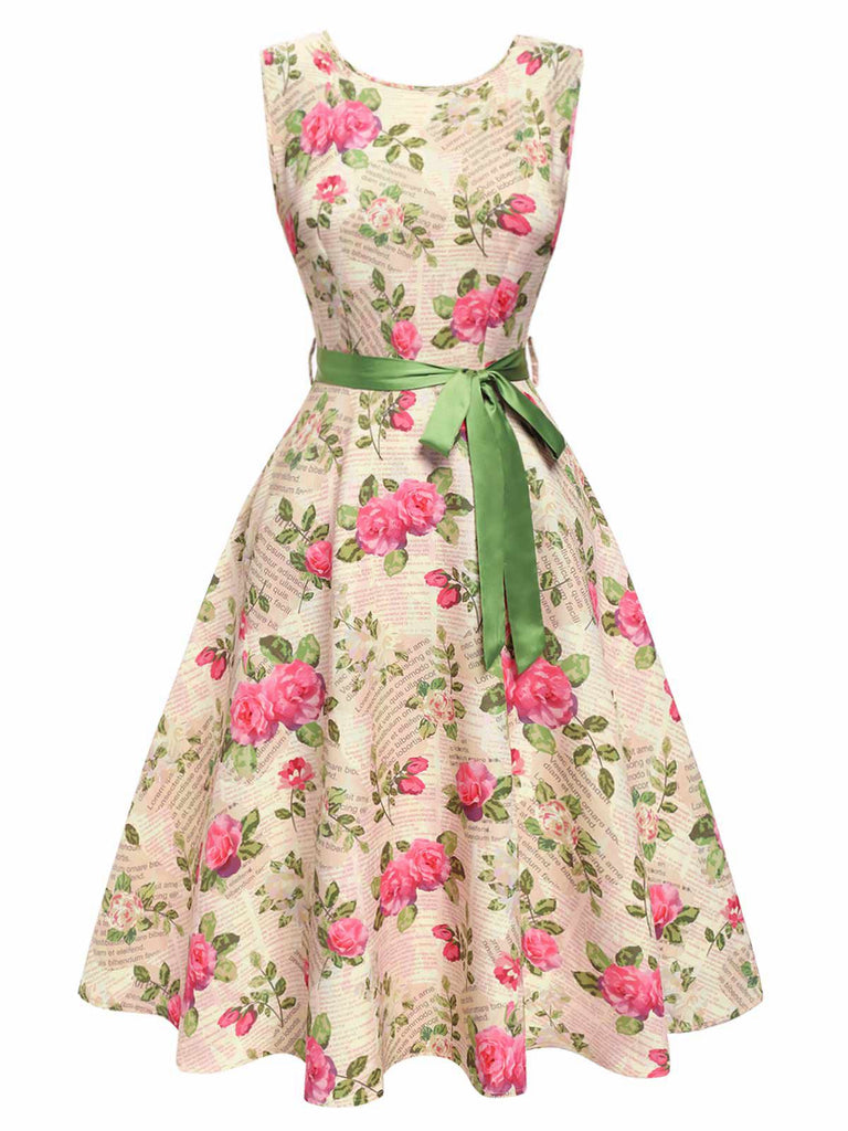 [Pre-Sale] Multicolor 1950s Rose Pictorial Belted Dress