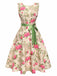 Multicolor 1950s Rose Pictorial Belted Dress