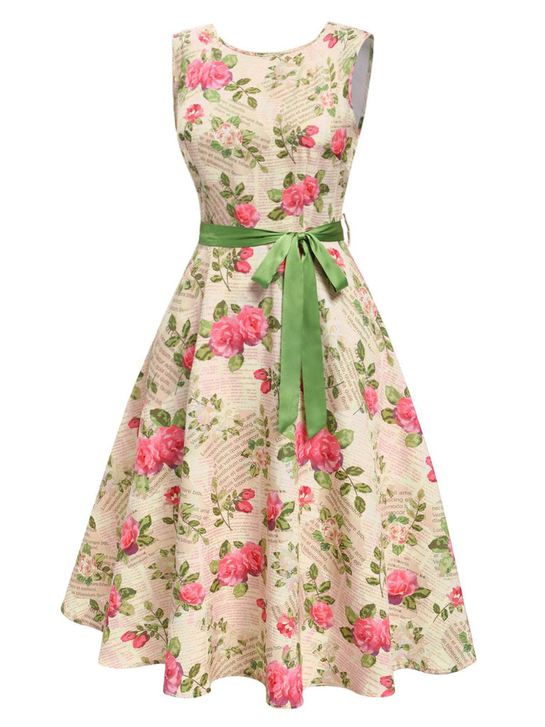 [Pre-Sale] Multicolor 1950s Rose Pictorial Belted Dress