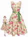 Multicolor 1950s Rose Pictorial Belted Dress