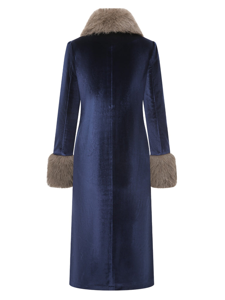 [Pre-Sale] Blue 1930s Fur Collar Velvet Shift Coat