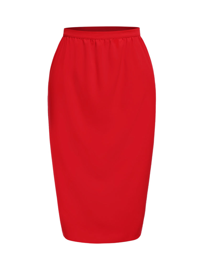 [Pre-Sale] Red 1960s Solid Pleated Pencil Skirt