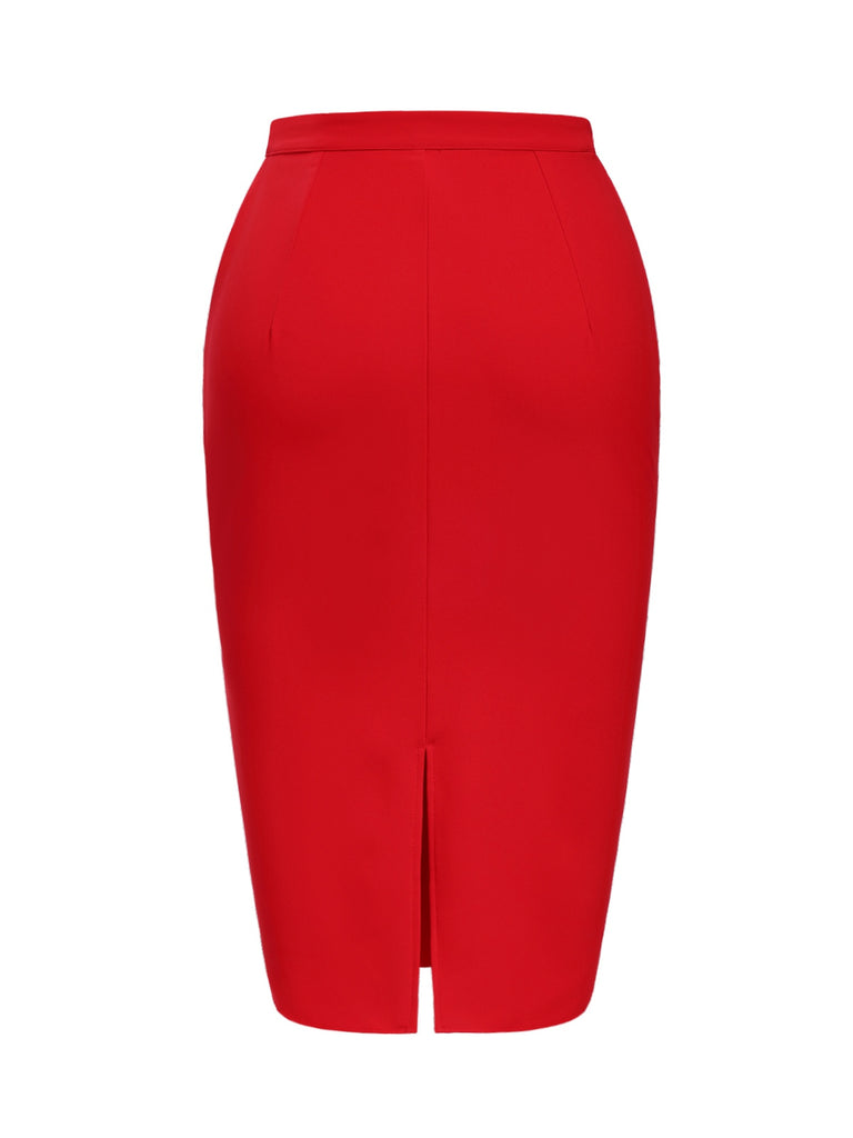 [Pre-Sale] Red 1960s Solid Pleated Pencil Skirt