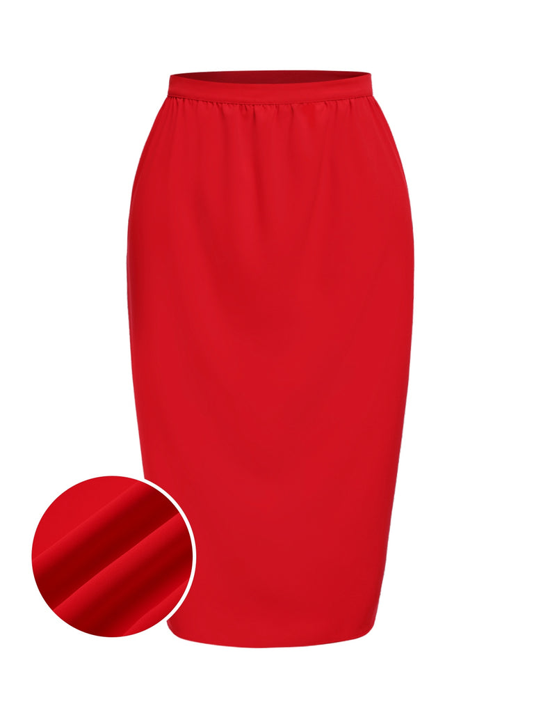 [Pre-Sale] Red 1960s Solid Pleated Pencil Skirt