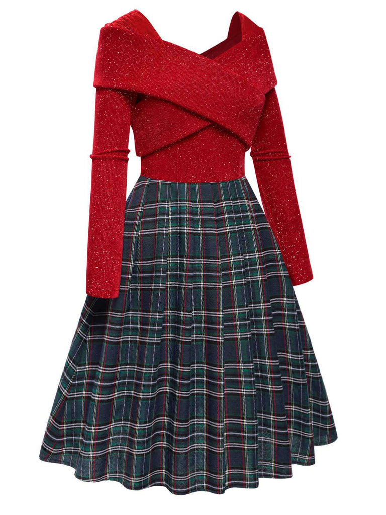 [Pre-Sale] Red 1950s Tartan Plaids Patchwork Pleated Dress