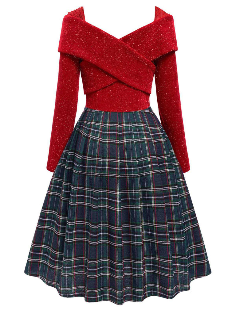 [Pre-Sale] Red 1950s Tartan Plaids Patchwork Pleated Dress