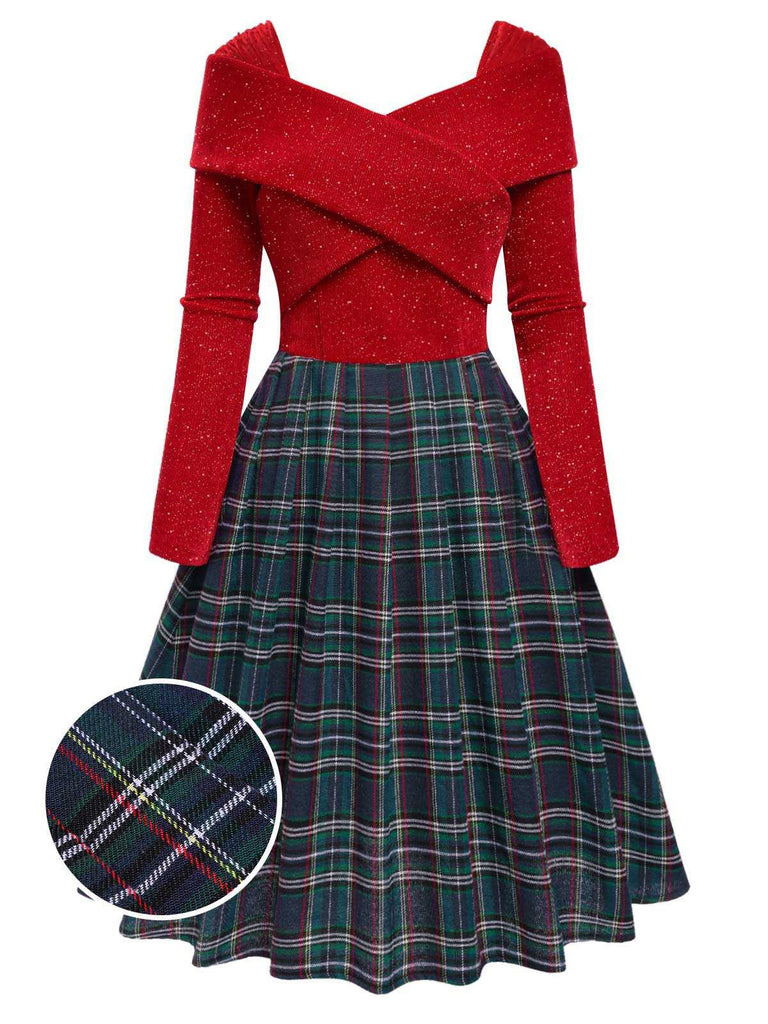 [Pre-Sale] Red 1950s Tartan Plaids Patchwork Pleated Dress