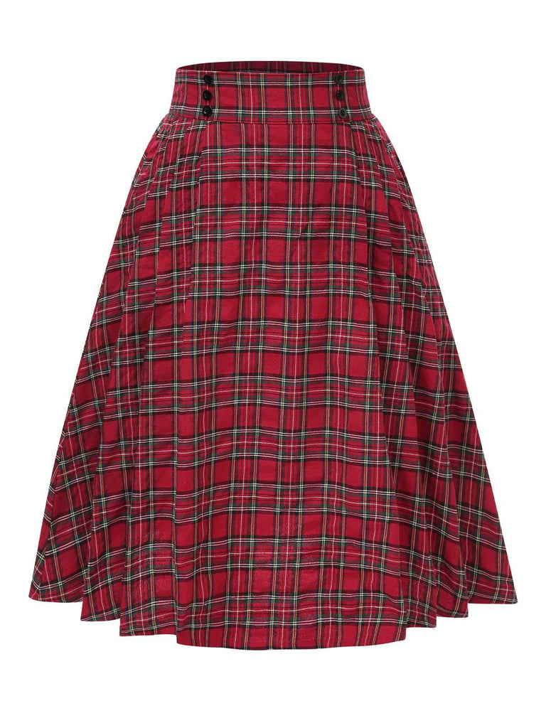 [Pre-Sale] Red 1950s Scottish Plaid Pleated Skirt