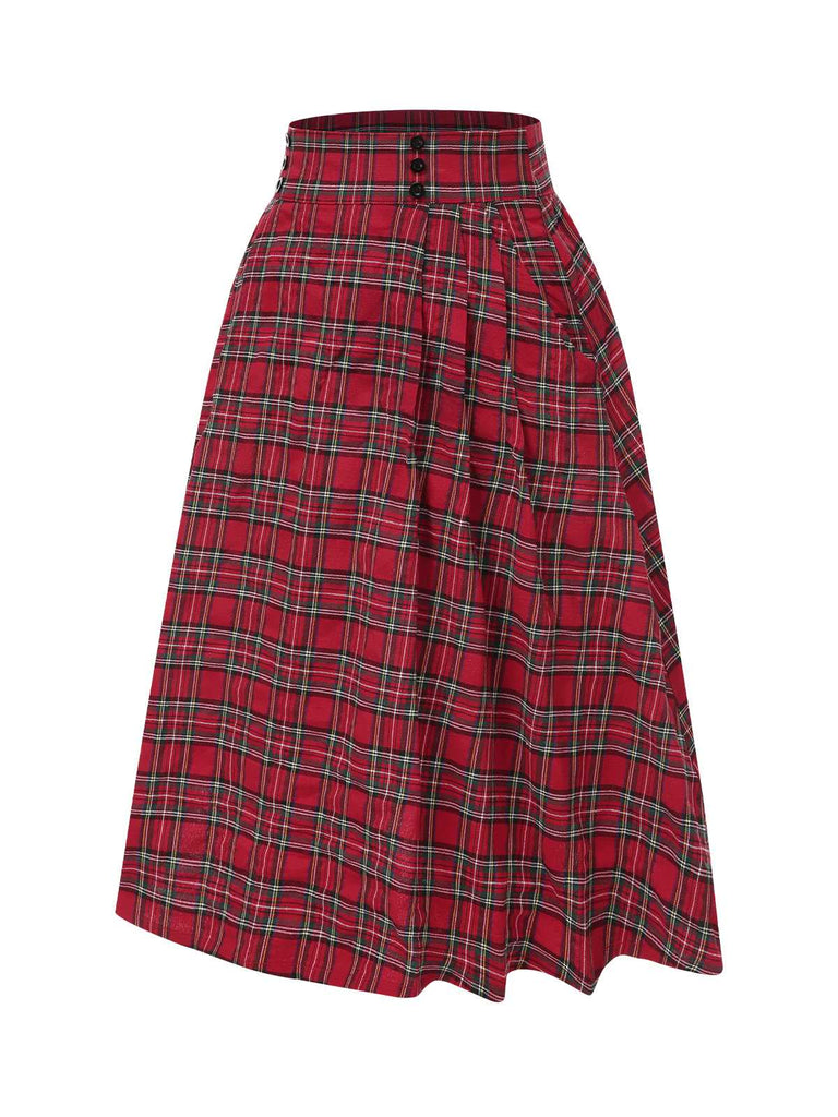 [Pre-Sale] Red 1950s Scottish Plaid Pleated Skirt