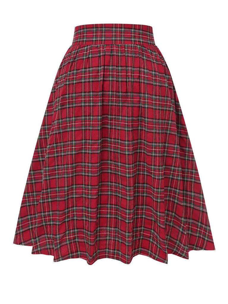 [Pre-Sale] Red 1950s Scottish Plaid Pleated Skirt