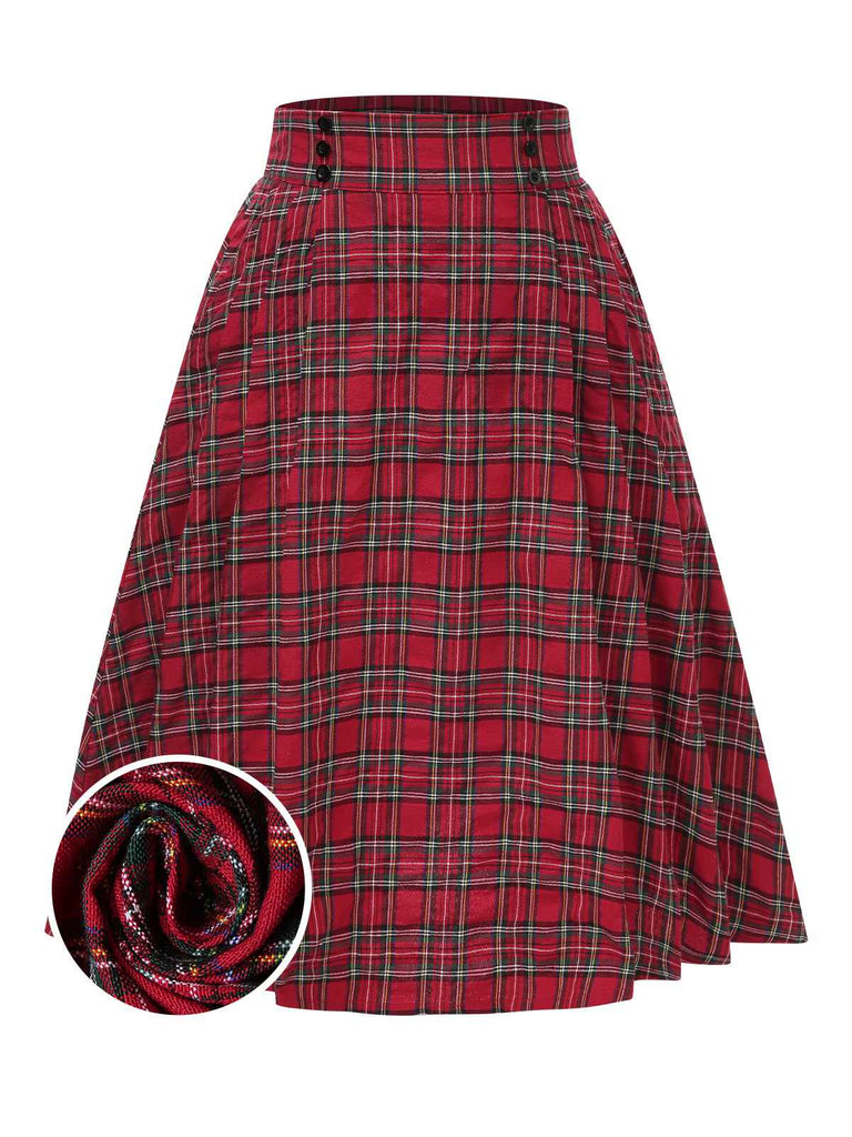 [Pre-Sale] Red 1950s Scottish Plaid Pleated Skirt