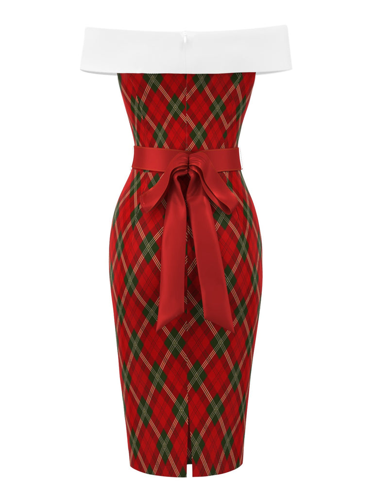 [Pre-Sale] Red 1960s Christmas Plaid Silk Belted Dress