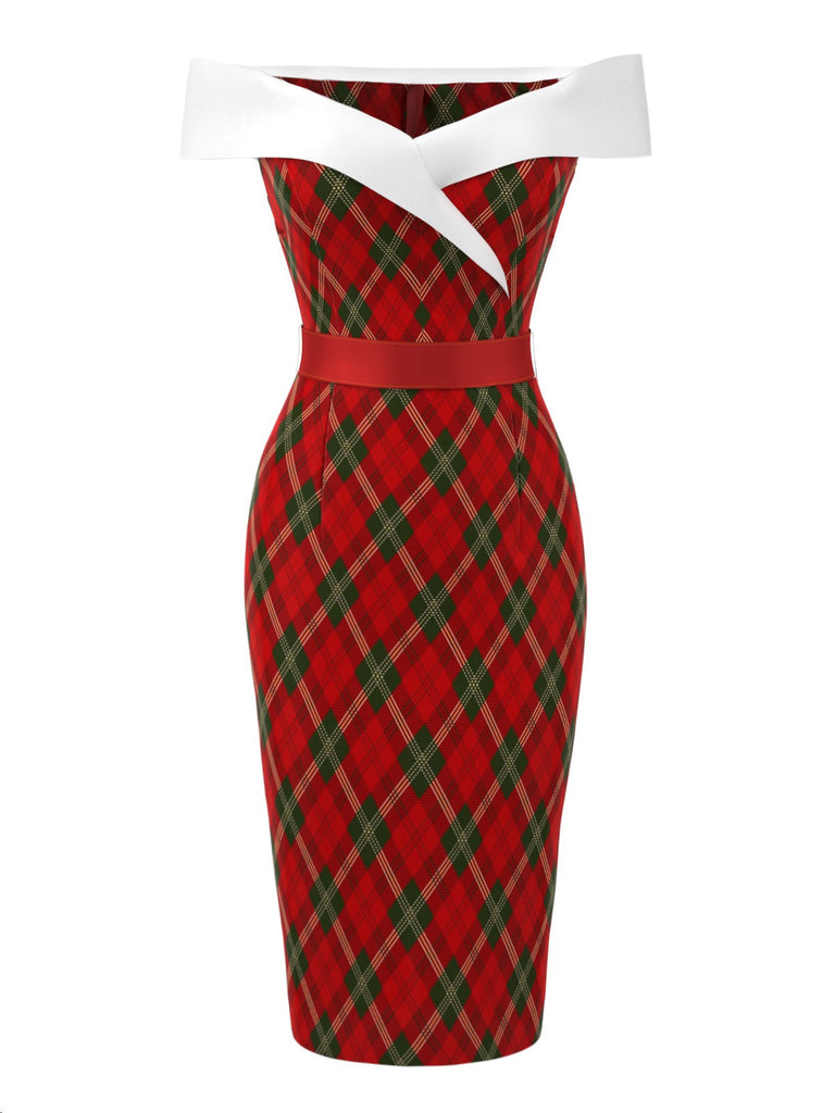 [Pre-Sale] Red 1960s Christmas Plaid Silk Belted Dress