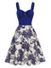 Blue 1950s Floral Button Sweetheart Neck Dress