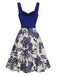 Blue 1950s Floral Button Sweetheart Neck Dress