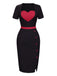 Black 1960s Heart Neck Button Slit Dress