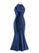 Dark Blue 1930s Satin Halter Mermaid Dress