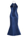 Dark Blue 1930s Satin Halter Mermaid Dress