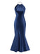 Dark Blue 1930s Satin Halter Mermaid Dress