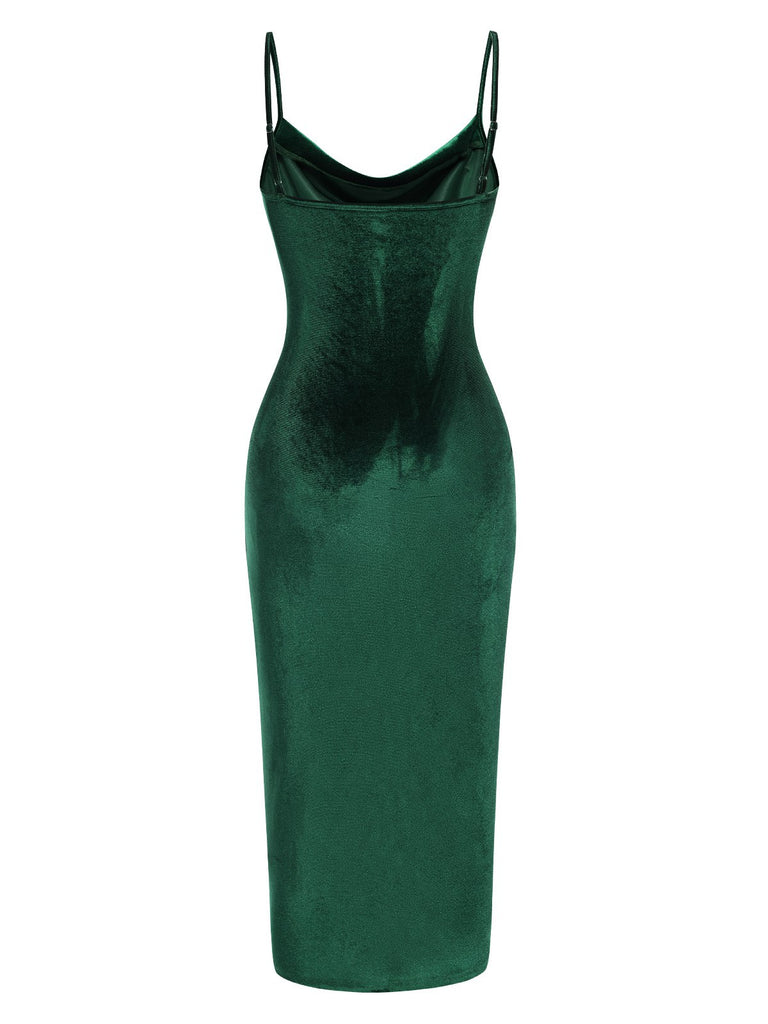 Green 1960s Slit Suspender Velvet Dress