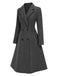 Grey 1940s Notched Lapel Faux Wool Long Coat