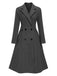 Grey 1940s Notched Lapel Faux Wool Long Coat