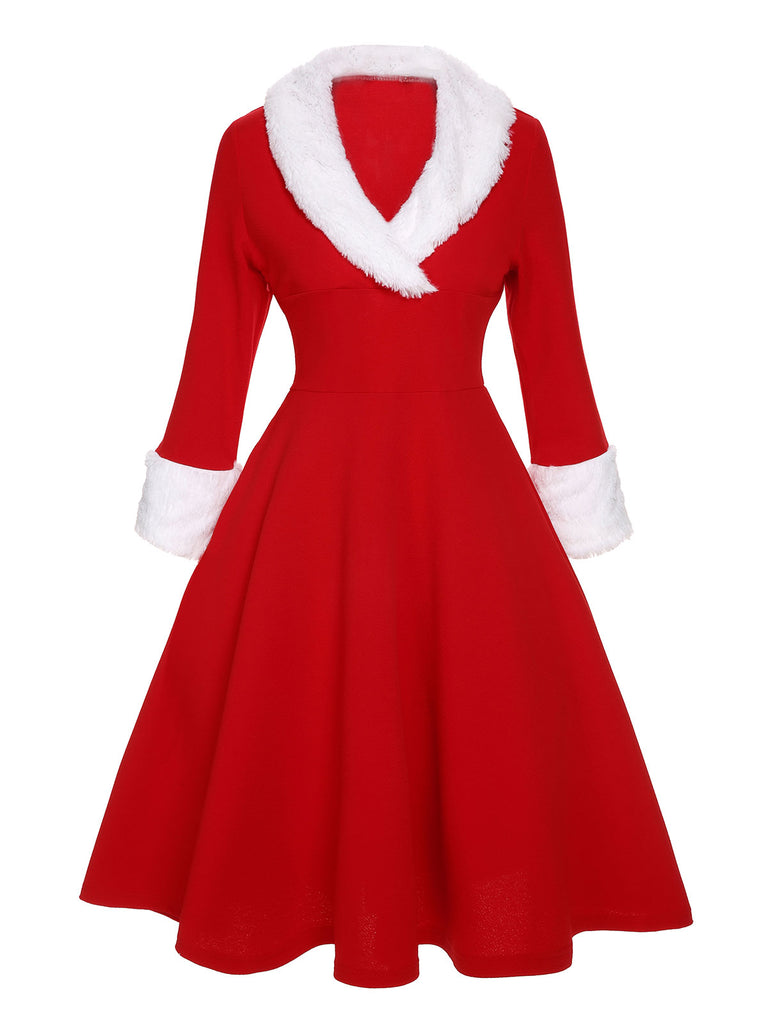 [Pre-Sale] [Plus Size] Red & White 1950s Christmas Lapel Dress