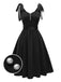 [Pre-Sale] Black 1950s Strap Bow Pearl Satin Belted Dress